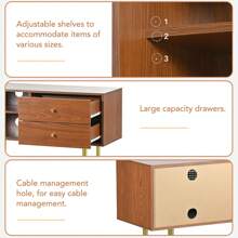 Beijiyi Rattan TV Stand Cabinet Modern TV Table Storage Unit TV Entertainment Unit With 2 Doors And 2 Drawers TV Unit For Living Room Or Bedroom - Brown - View 4