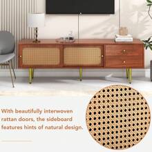 Beijiyi Rattan TV Stand Cabinet Modern TV Table Storage Unit TV Entertainment Unit With 2 Doors And 2 Drawers TV Unit For Living Room Or Bedroom - Brown - View 3