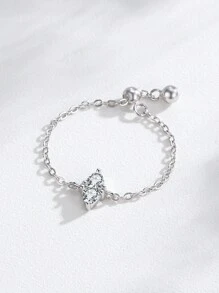 1 Pièce Bague Ajustable En Chaîne De Lien En Zircone Cubique De Conception Géométrique À La Mode En Argent Sterling 925 Pour Bijoux De Mariage Et Fiançailles Pour Femmes