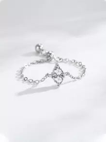 1 Pièce Bague Ajustable En Chaîne De Lien En Zircone Cubique De Conception Géométrique À La Mode En Argent Sterling 925 Pour Bijoux De Mariage Et Fiançailles Pour Femmes