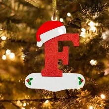 1pc Christmas Initial With Red Hat Letter Decoration, DIY Christmas Tree Hanging Decoration Personalized Pendant Gift - Red - View 1