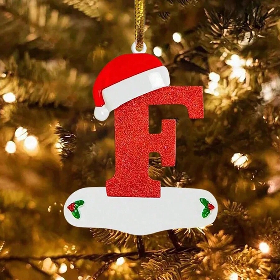 1pc Christmas Initial With Red Hat Letter Decoration, DIY Christmas Tree Hanging Decoration Personalized Pendant Gift - Red - View 1