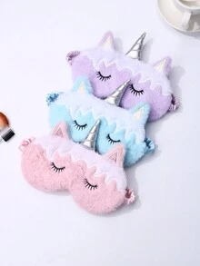 3入組女孩可愛的獨角獸刺繡毛絨材質眼罩,適用於秋冬休息 - 彩色 - 查看 3