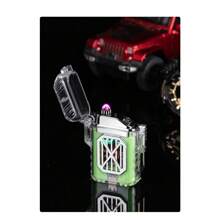 Transparent Shell Double Arc Lighter Type-C Smart Rechargeable Flameless Lighter Outdoor Waterproof Cigarette Lighter - Green - View 4