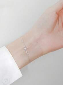 1入組925 銀女性時尚和豪華交叉形狀鑲嵌手鏈,合適的適用於禮物,結婚紀念日,和派對