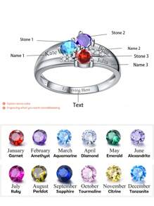 1 pezzo Anello personalizzato in argento sterling S925 con zirconia cubica, pietra natale e nome personalizzato, gioiello di alta qualità per donna, regalo per anniversario, festa della mamma