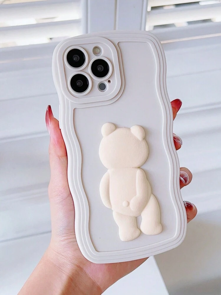 SGVAHY Custodia per iPhone 15 Cute Kawaii 3D Cartoon Bear Soft Silicone Bumper Antiurto Cover Protettiva Custodia per Bambini Ragazze