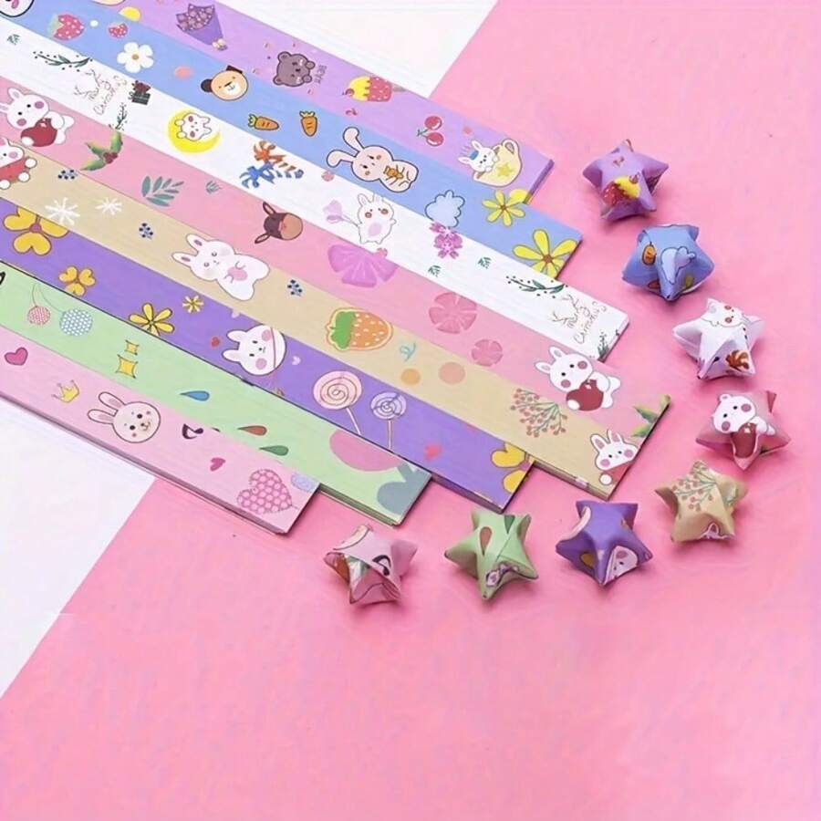 1Set 540 Sheets Origami Stars Paper 8 Different Designs Of Beautiful Arts Crafts Starry School Teachers Folding Origami Cute Cartoon Love Paper Strips - Rabbit Style - View 1