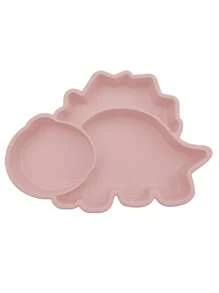 1個可愛恐龍造型矽膠吸盤嬰兒餵食盤 - 淺粉色 - 查看 1