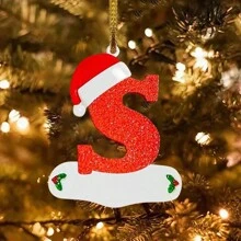 1pc Christmas Initial With Red Hat Letter Decoration, DIY Christmas Tree Hanging Decoration Personalized Pendant Gift - Red - View 1