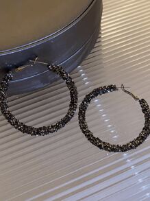 1 Pair Of European And American Fashionable And Exquisite All-Match Earrings, High-End And Zirconia Embellished Round Circle Dangle Earrings, Personalized And Stylish Ear Jewelry Suitable For Women's Daily Wear - Earrings - View 5