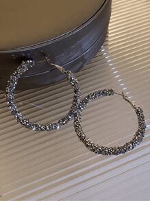 1 Pair Of European And American Fashionable And Exquisite All-Match Earrings, High-End And Zirconia Embellished Round Circle Dangle Earrings, Personalized And Stylish Ear Jewelry Suitable For Women's Daily Wear - Earrings - View 6