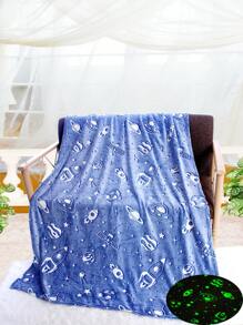 1入組可愛的卡通太空主題法蘭絨發光毛毯,適用於聖誕節和生日禮物、幼兒午睡時間、家居床上用、沙灘浴巾,舒適、柔軟、保暖。 - 藍色 - 查看 1