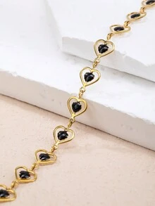 1條具歐式風格的流行黑色油滴設計不鏽鋼心形手鏈 - 彩色 - 查看 4