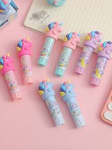 1pc隨機女孩卡通獨角獸固體粘性膠紙,適用於文具使用 - 彩色 - 查看 4