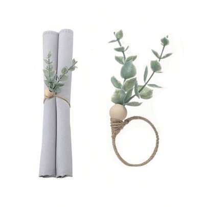 Napkin Rings Set Of 12, Farmhouse Napkin Rings Eucalyptus Napkin Rings Wooden Napkin Rings Spring Rustic Green Leaf Napkin Rings For Thanksgiving Easter Christmas Wedding Table Decor
