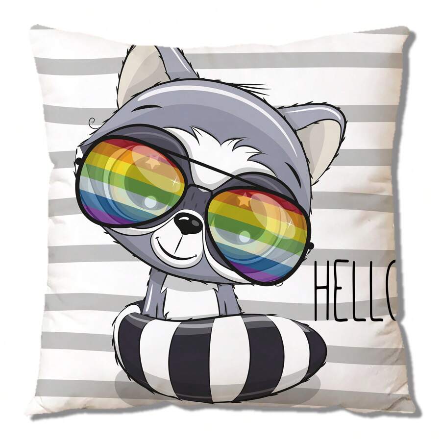 1 件浣熊動物圖案聚酯數位印花家居裝飾沙發墊套（不含枕芯）適用於客廳、臥室、餐廳 - 彩色 - 查看 1