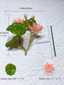 3 件裝迷你模擬仿真粉紅蓮花、仿真荷葉、裝飾魚缸仿真植物、居家裝飾花、仿真仿真花 - 粉色 - 查看 2