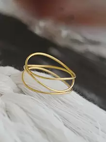 Stylever 1pc Three Layer Set Ring Ladies Jewelry For Women S925 Sterling Silver Thin Line Interweave Fine Jewelry Gift For Summer Daily Decor Wedding Engagement Bridal Jewelry - Gold - View 3