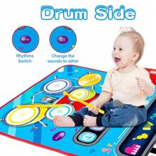 2合1早期教育音樂學習玩具,適用於1-3歲嬰幼兒男女,配有13鍵鋼琴鍵盤和5只爵士鼓,內置demo、6種樂器聲音；是理想的生日/假日禮物 - 藍色 - 查看 4