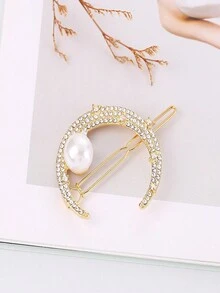 1 件多色月亮和卡通青蛙設計髮夾,韓式風格,水鑽和珍珠裝飾,精緻女式頭飾 - 白色 - 查看 4