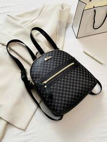 可调节肩带工作背包，拉链通勤钱包 - 黑色 - 查看 5