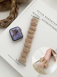 1 件可愛毛毛蟲般兔毛般卡其色彈性錶帶相容於 Apple Watch S9/s8/s7/se 等所有型號,適合所有季節和手腕尺寸。可愛的毛絨智慧手錶配件 - 卡其色 - 查看 1