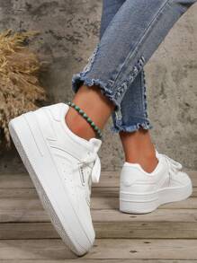 Mùa Xuân Và Mùa thu Đúng mốt Giải trí Dày Đáy Khối màu Lace-up Cô gái Giày thể thao , Học sinh Ván trượt Giày dép - trắng - Xem 4