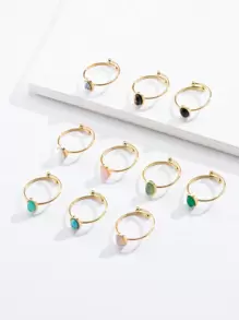 1 件新鍍 18k 金天然綠松石鍊式不銹鋼女士戒指 - 橢圓 - 查看 9