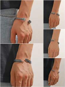 單開線蛇頭葉個人化龐克男士手鍊 - 男士手鐲 - 查看 1