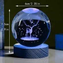 1入組3d激光雕刻水晶球配木質底座,彩色led燈,適用於客廳,臥室,家居裝飾,夜燈,情人節女友禮物,妻子的周年紀念禮物。 - 水晶球 - 查看 2