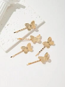 5入組蝴蝶設計髮夾,快速收納髮夾,家庭戶外皆適用的鱷魚夾 - 金色 - 查看 1