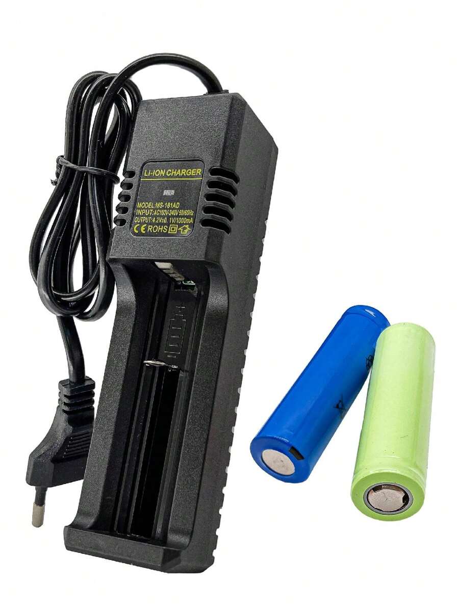 Carregador Bateria de Lítio Li-Ion 18650 14500 16340 18500 26650 - A087 - Preto - Visão 1