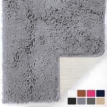 1pc Soft Gray Chenille Bath Mat, Quick Drying, Anti-Slip, Modern Design High Pile Bathroom Floor Carpet, Machine Washable For Bathtub, Shower Area, Kitchen Sink Entryway Decor Bathroom Kitchen Decor - Light Grey - View 7