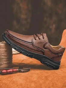 Clohoo品牌特別版手工鞋膠底厚底透氣休閒皮鞋男士樂福鞋經典手工縫製男鞋 - 咖啡棕 - 查看 4