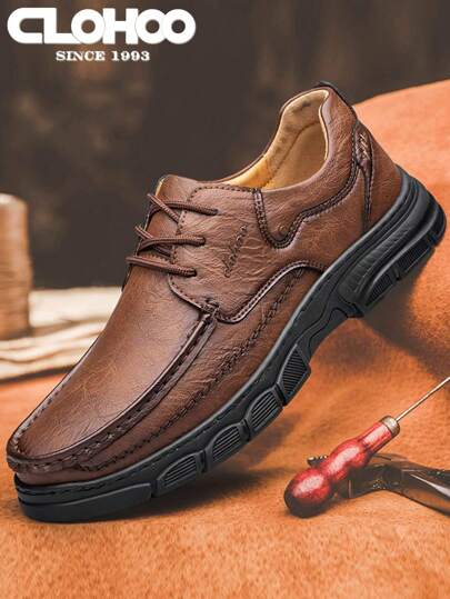  Clohoo Brand Special Edition Handmade Shoes Rubber Sole Thick Sole Breathable Casual Leather Shoes Men's Loafers Classic Hand-Stitched Men's Shoes