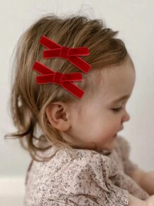 2入組酒紅色高級絲絨女童髮箍,具有全襯內裡的蝴蝶結髮夾,冬季可愛蝴蝶結髮夾,兒童寶寶髮飾 - 酒紅色 - 查看 3