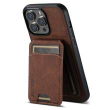 Suteni PU Leather Stand Phone Case Card Holder Wallet Phone Case Compatible With IPhone 16 Pro Max 15 Plus 14 13 12 11 For Galaxy S25 S24 Ultra S23 S22 For Pixel 9 Pro XL 8A 7 /Black/Brown/Blue/Purple/Pink