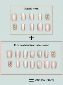 حديثي مظهرك! مجموعة من 24 قطعة من الأظافر الزائفة باللون الشامباني ذات الشكل الفرنسي القصير المستدير مع اللمعان والتي تغطي الأظافر بالكامل، مناسبة للحفلات والرقص والارتداء اليومي. اضافر صناعيه اظافر اصطناع