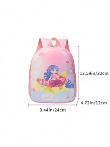 1pc Nylon Cartoon Dinosaur & Mermaid Pattern School Backpack With Zipper Closure, Lovely Daily Style Shoulder Bag For Boys And Girls, Daily Use - Pink - View 10