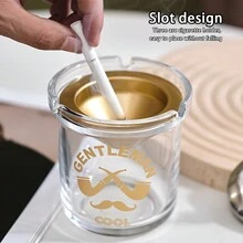 1個創意不銹鋼煙灰缸,附漏斗和蓋子,玻璃外殼,防風且時尚,適用於家庭或辦公室使用 - 彩色 - 查看 4