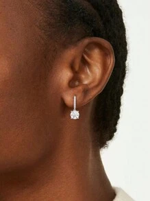 1對925純銀經典立體鑲嵌鋯石耳釘,18k鍍金大閃亮鋯石耳釘,適用於女士婚禮新娘派對珠寶配飾 - 銀色 - 查看 1