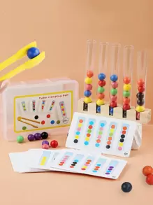 A 5 Test Tube Bead Color Matching Game, Solid Wooden Rainbow Ball, Highly Transparent Material, Plastic Test Tube With Free Question Card To Exercise Children'S Cognitive Ability Of Color And Hands-On Coordination Ability. It Is A Wooden Bead Toy Suitable For Kindergarten Teaching And Family Leisure Play. - Multicolor - View 2