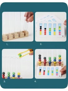 A 5 Test Tube Bead Color Matching Game, Solid Wooden Rainbow Ball, Highly Transparent Material, Plastic Test Tube With Free Question Card To Exercise Children'S Cognitive Ability Of Color And Hands-On Coordination Ability. It Is A Wooden Bead Toy Suitable For Kindergarten Teaching And Family Leisure Play. - Multicolor - View 6