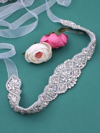 1入新娘豪華鑽石腰帶，歐美風格婚紗腰帶，手工拼接禮帽