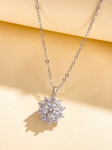 1個時尚奢華的925純銀1ct永恆雪花圓形閃鑽項鏈,為女士打造的珠寶,適用於約會禮物,永恆承諾婚禮項鏈,精緻珠寶配飾 - 銀色 - 查看 4