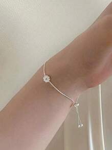 1入優雅獨特的精緻時尚s925純銀雛菊花吊墜手鍊,調節鍊條,適合日常穿著和特殊場合 - 銀色 - 查看 1