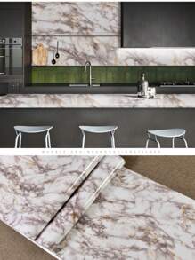 1捲廚房大理石自粘壁紙,diy防水耐高溫粘貼式連續壁裝飾牆貼 - 棕色 - 查看 2