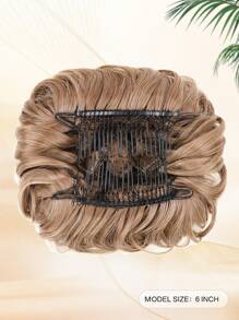 6英寸亂糟糟的捲髮髮片捲髮頭髮圈優雅的髮型插片合成療程容易伸展梳子在夾髮片裡,適用於女性和女孩日常派對聖誕新年 - 間色 - 查看 2