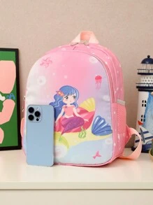 1pc Nylon Cartoon Dinosaur & Mermaid Pattern School Backpack With Zipper Closure, Lovely Daily Style Shoulder Bag For Boys And Girls, Daily Use - Pink - View 4